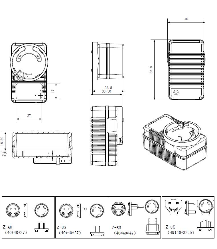 6V 0.6A Interchangeable Adapter Power Supply Food Detector